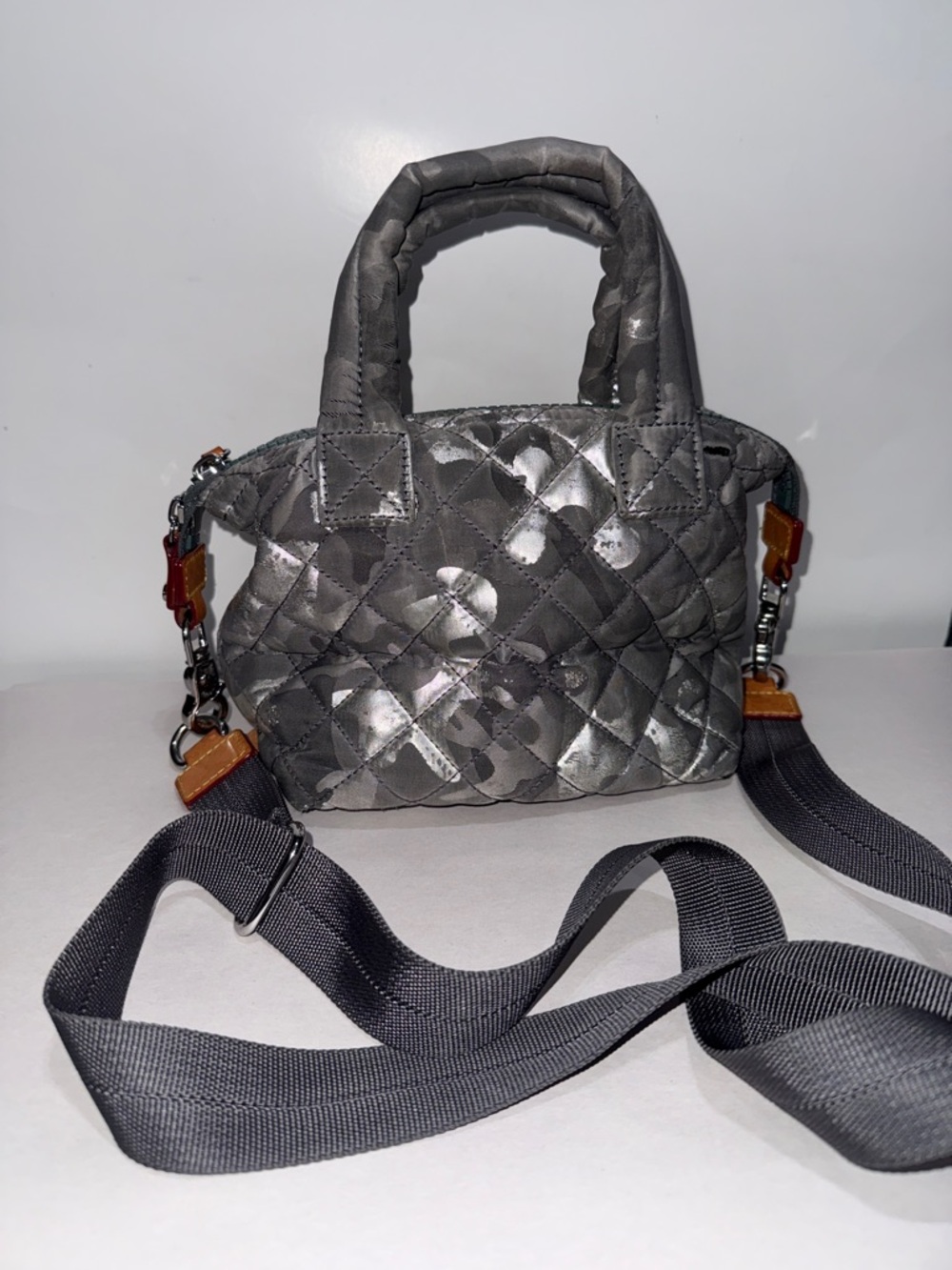 MZ Wallace Silver Metallic Camo Micro Sutton crossbody hand bag - Picture 4 of 7